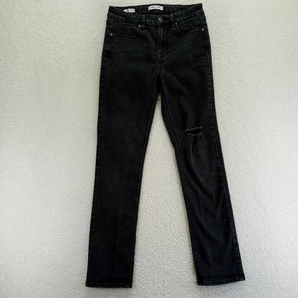 Vigoss Womens Black Ace Straight Leg Jeans Distressed Size 26